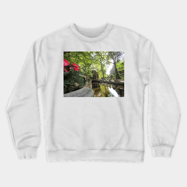 Paris Luxembourg Gardens and Medici Fountain Flowers Crewneck Sweatshirt by BlackBeret